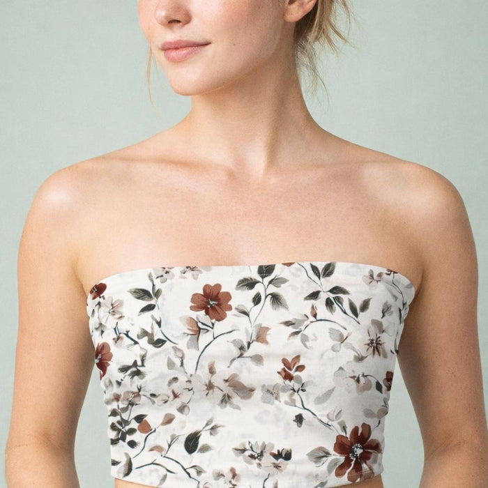Rust Blossom | Tube Top | Vintage Floral White · front view