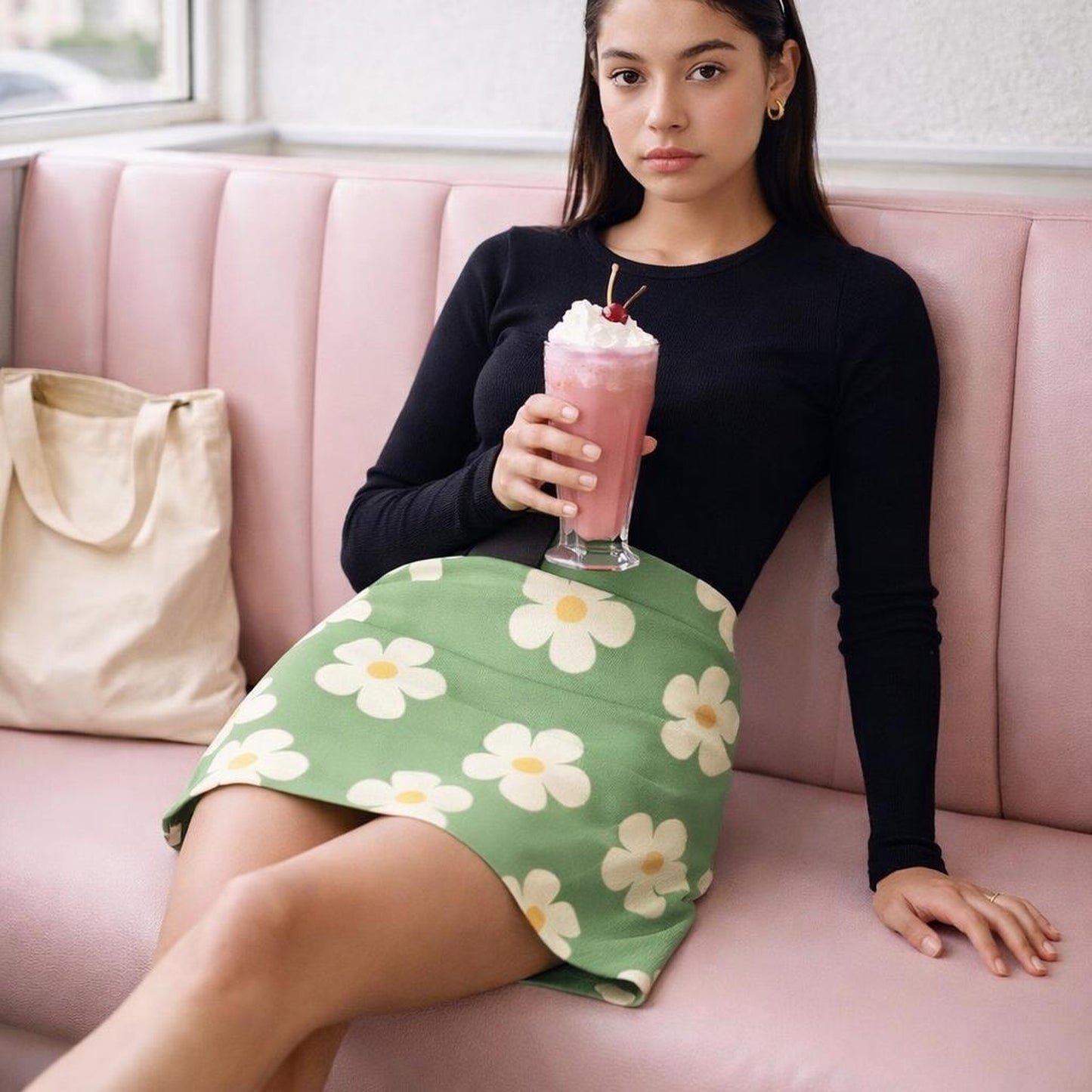 Daisy Drift | Floral Mini Skirt | Sage & Cream — lifestyle
