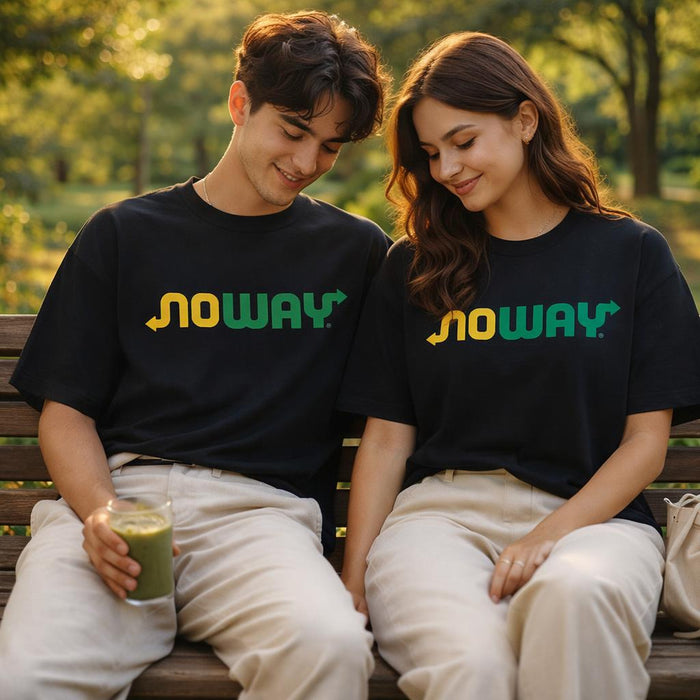 Noway | Oversized T-Shirt | Yellow & Green Print · on a man and a woman