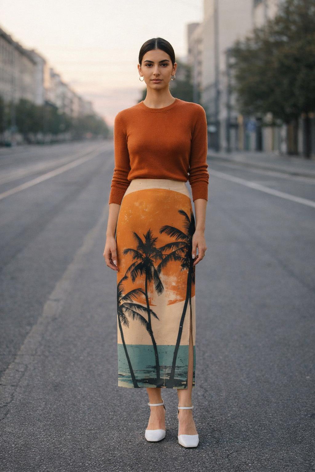 Printed Pencil Skirt | Midi Skirt | Side Slit