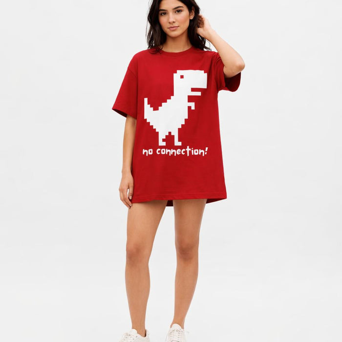 No Connection Dino | Oversized T-Shirt | Bold Red · front view