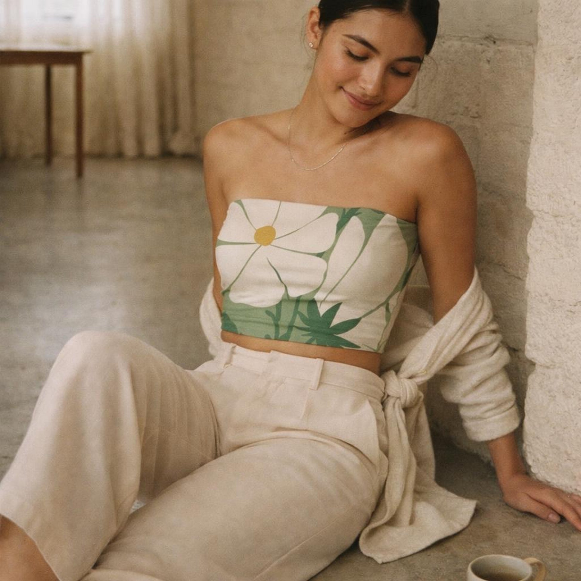 Bloom Calm | Tube Top | White Floral — lifestyle