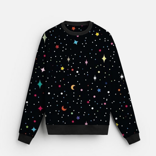 Starry Whimsy | Night Sky | Cosmic Play | Black Sweatshirt