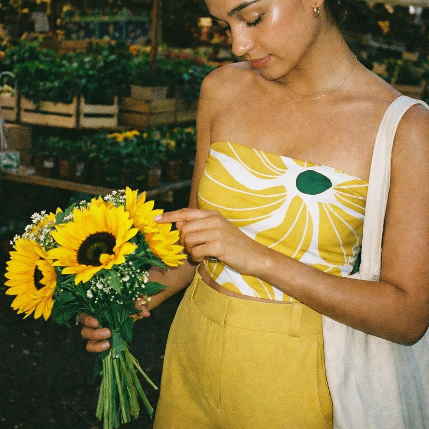 Golden Bloom | Tube Top | Yellow Floral — lifestyle
