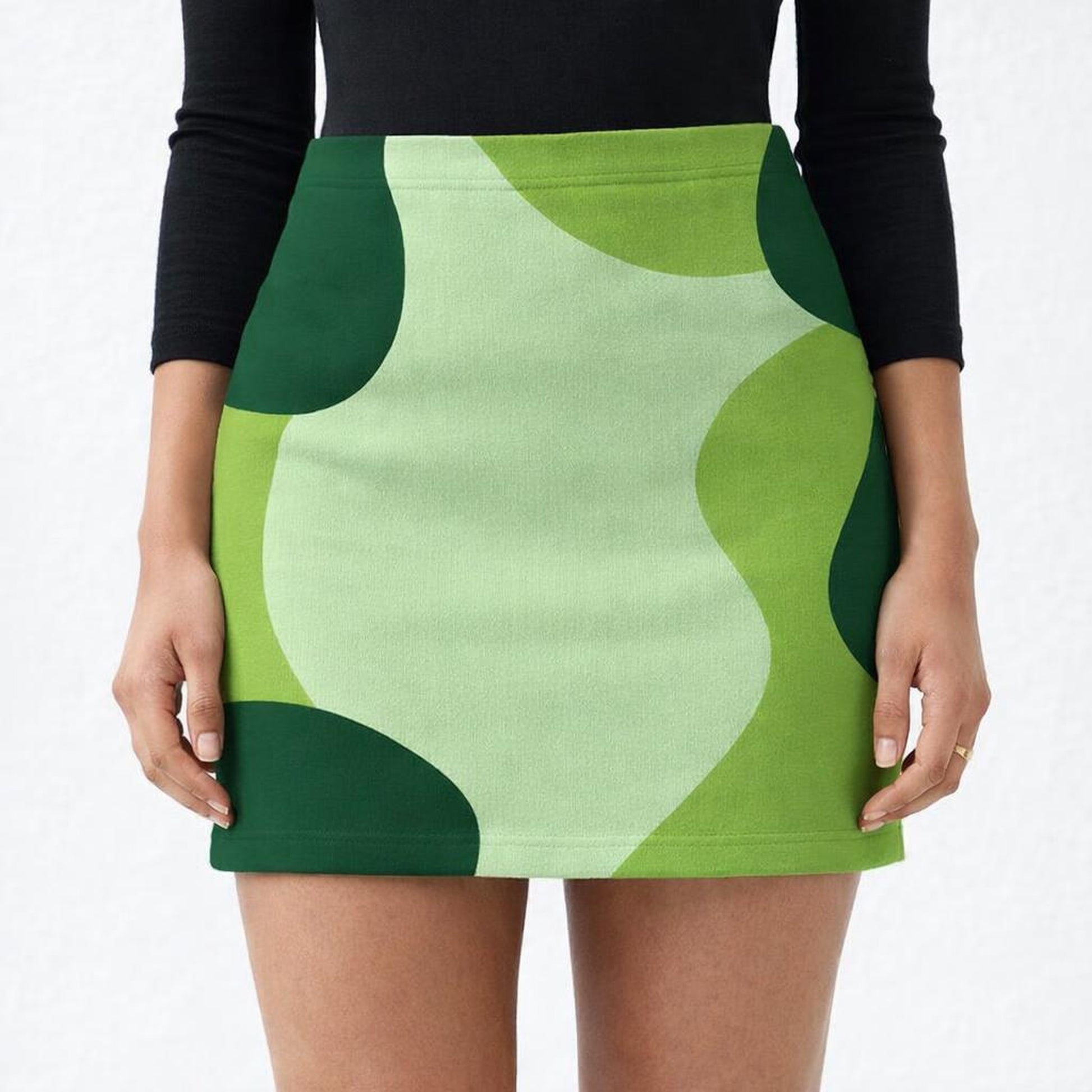 Green Flow | Mini Skirt | Lime & Deep Green Geometric · front view