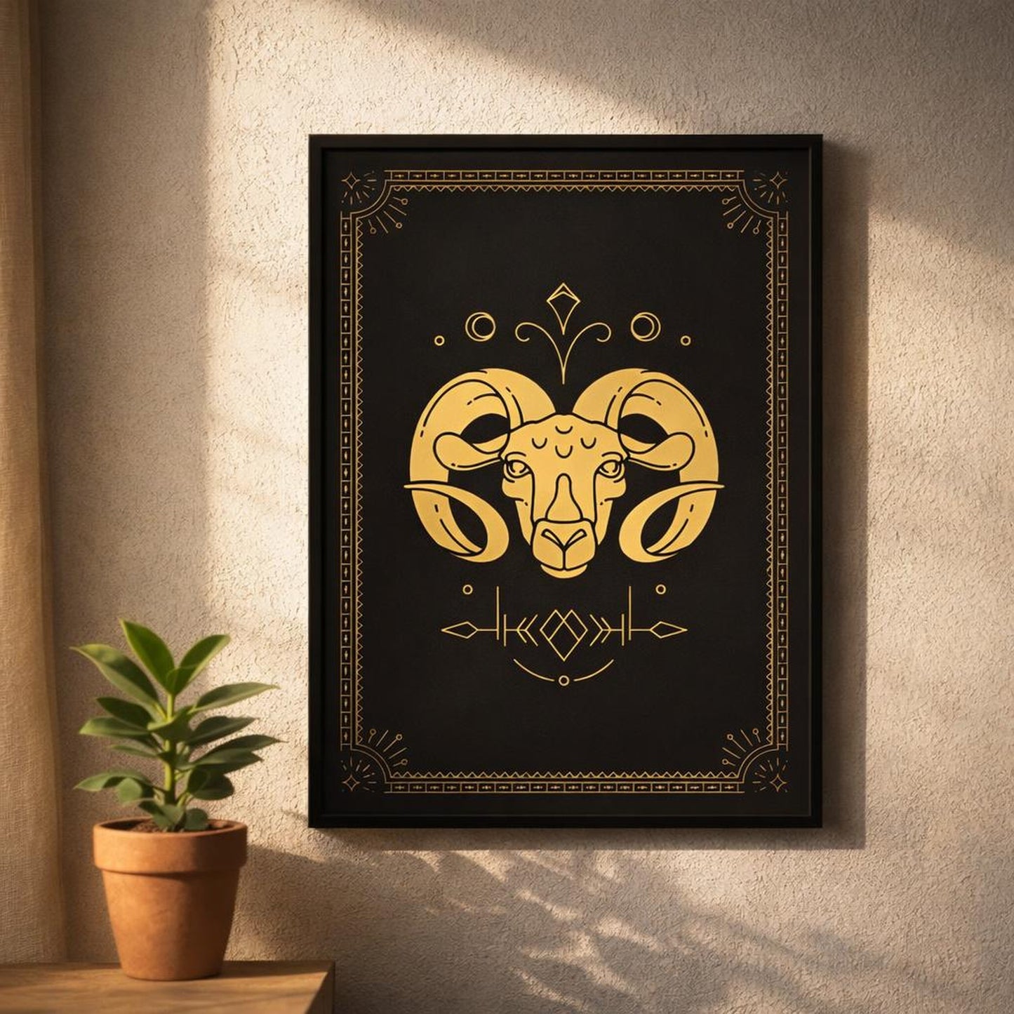 Aries Ram | A3 Poster | Gold Geometric — design detail