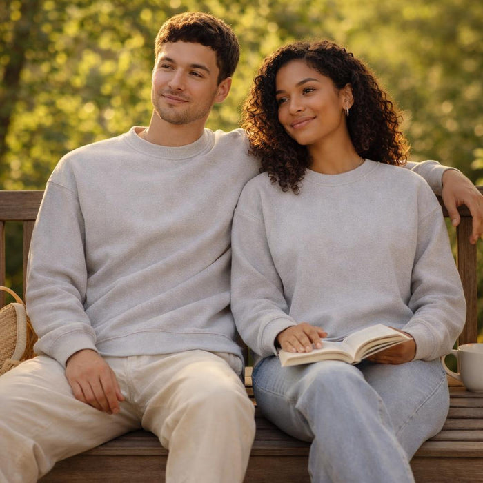 Urban Grey Melt | Sweatshirt | Heathered Comfort · on a man and a woman