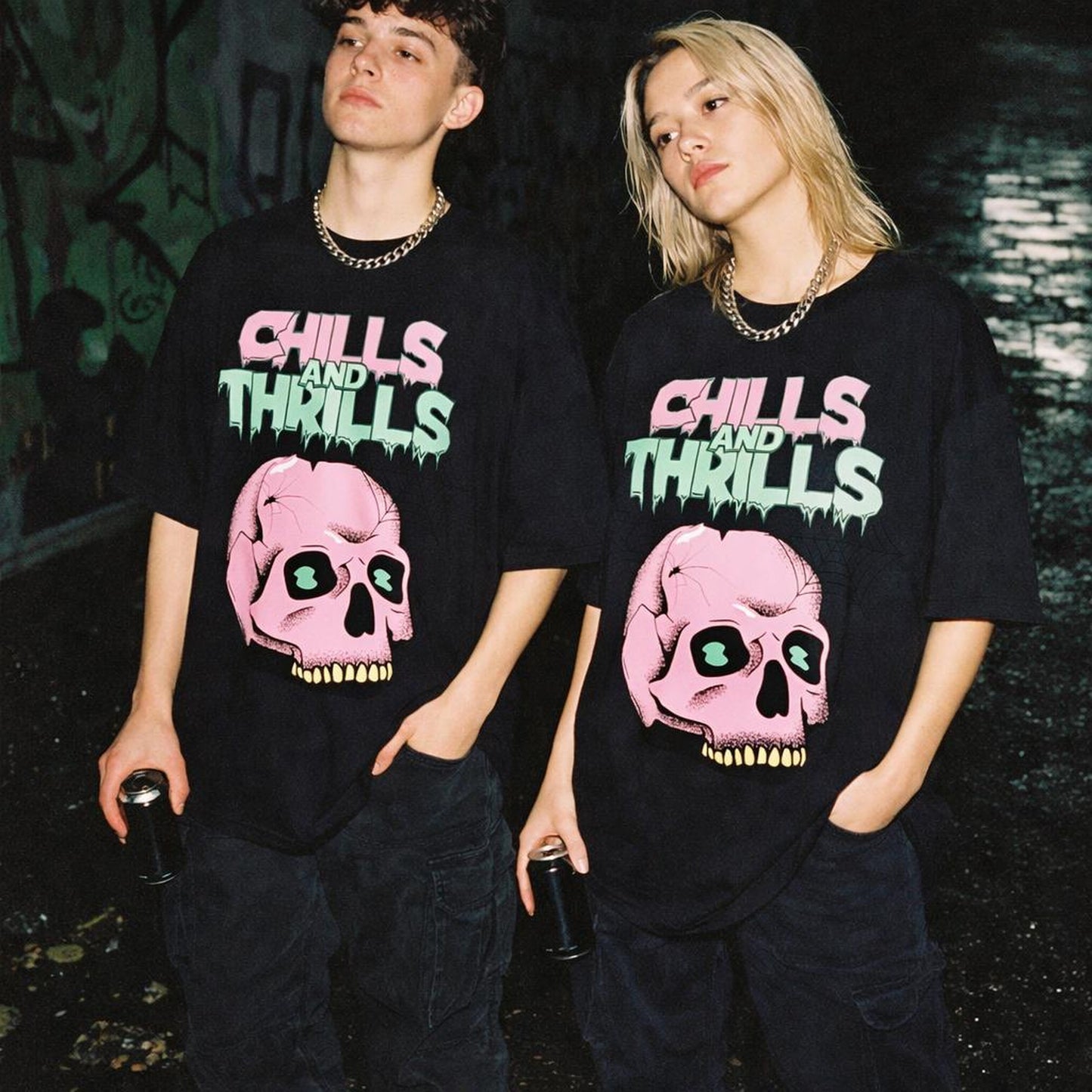 Chills and Thrills | Oversized T-Shirt | Black — front view