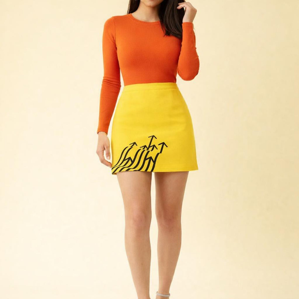 Upward Motion | Mini Skirt | Yellow & Black Arrow · front view