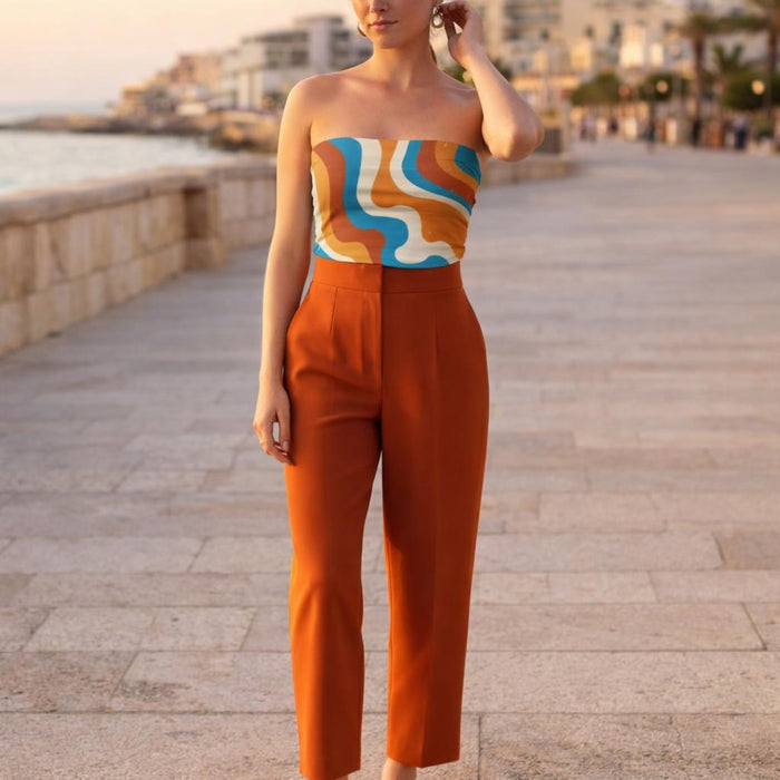 Retro Wave | Tube Top | Orange & Blue Geometric · front view