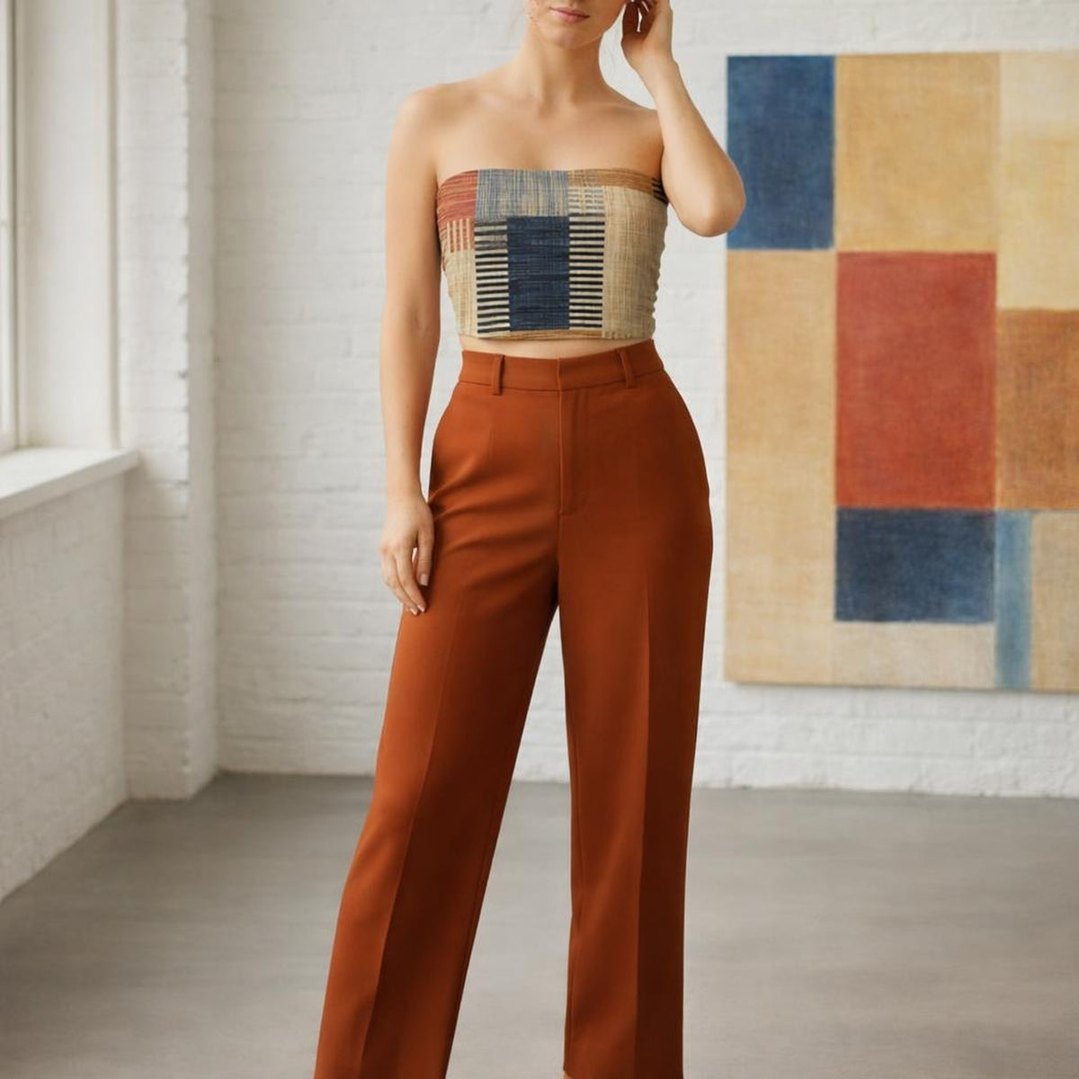 Sheher Grid | Tube Top | Patchwork Geometric · front view