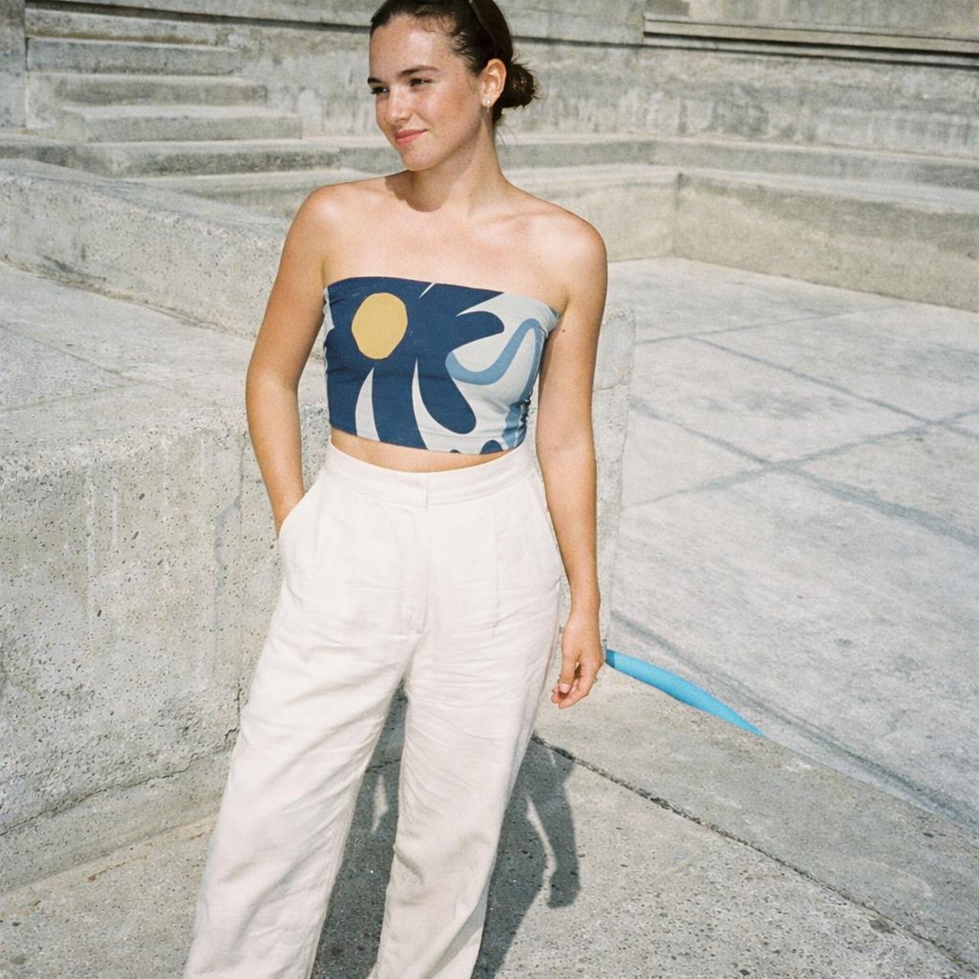 Indigo Petal | Tube Top | Light Blue Geometric · lifestyle