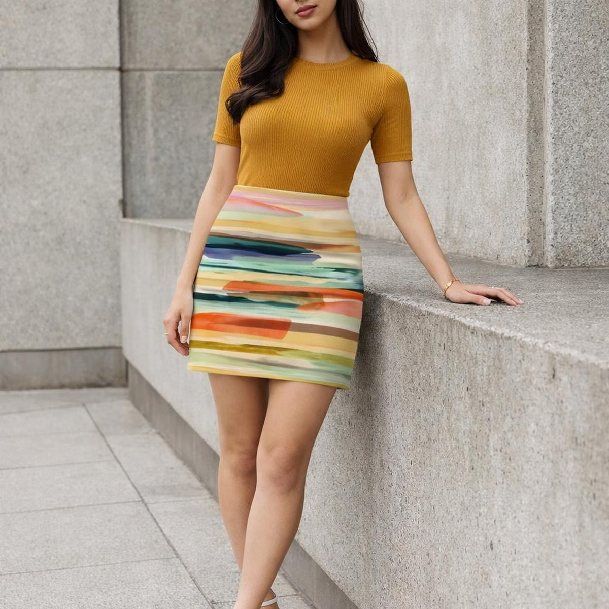 Sunset Layers | Mini Skirt | Rainbow Brush Strokes · lifestyle