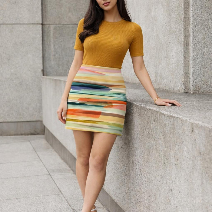 Sunset Layers | Mini Skirt | Rainbow Brush Strokes · lifestyle