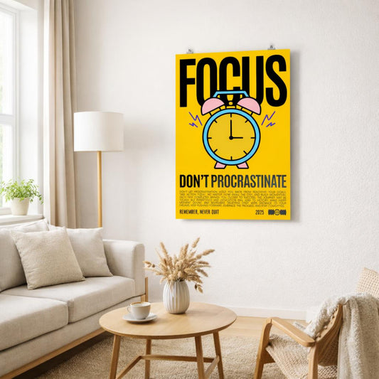 Focus & Clock | A3 Poster | Yellow & Blue — front view