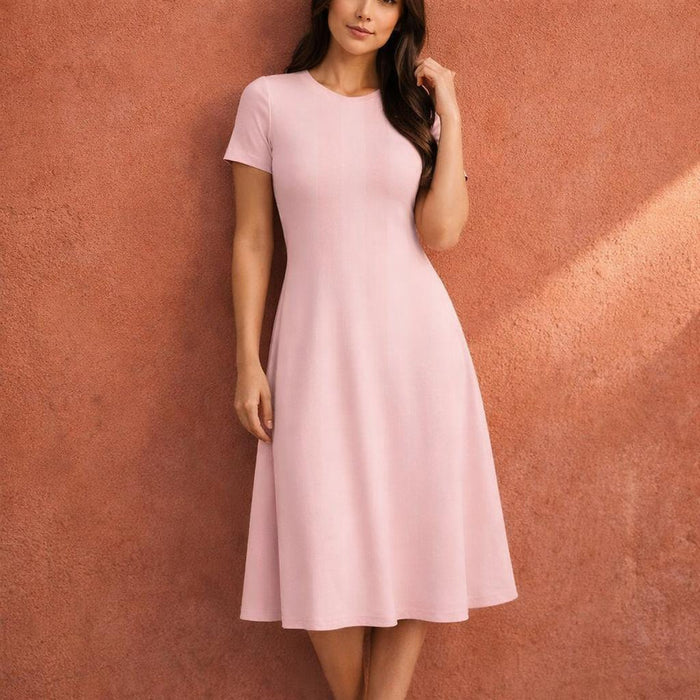 Soft Pink Bloom | A-Line Dress | Fitted Bodice, Flared Midi · lifestyle