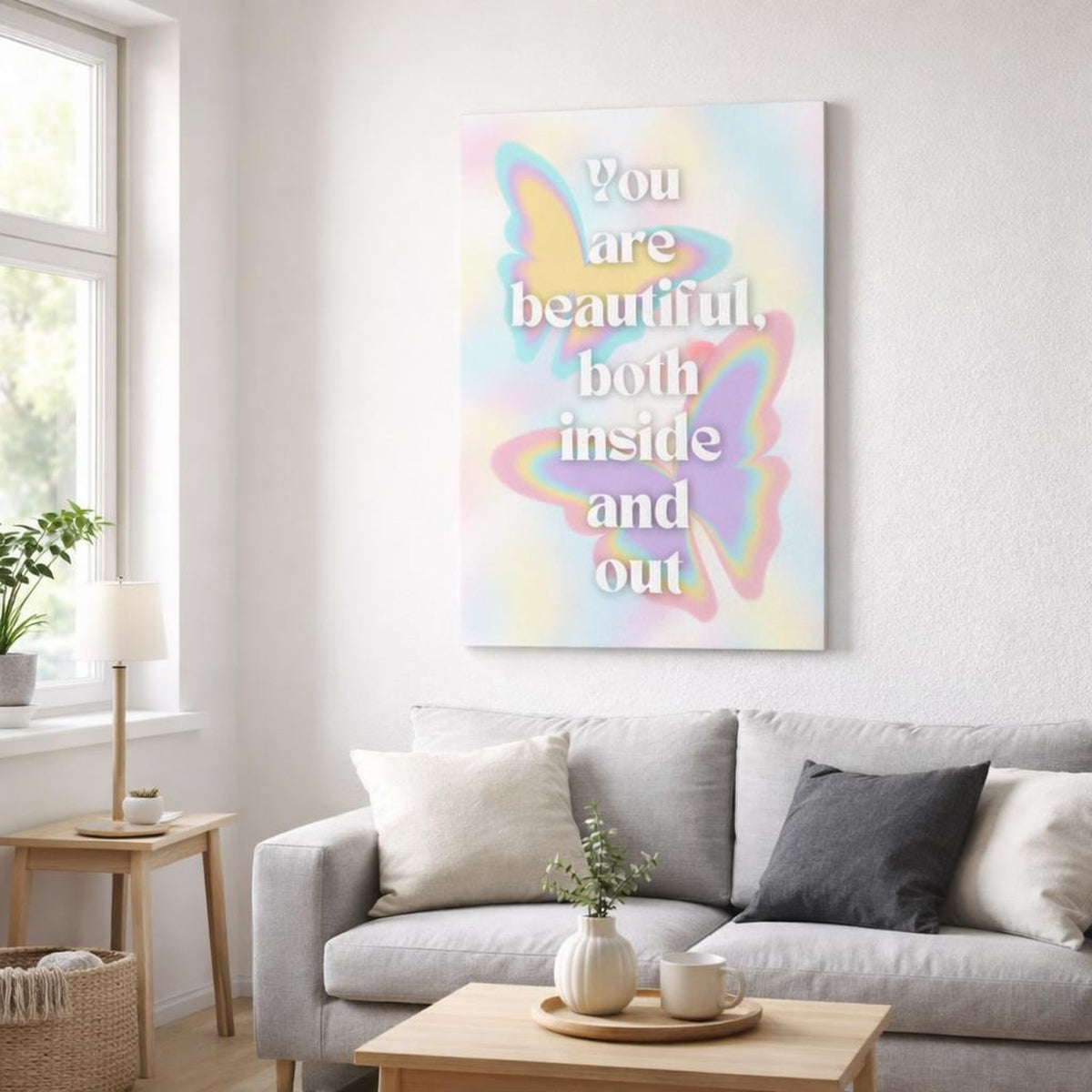 Butterfly Bloom Affirm | A3 Poster | Rainbow Text · front view
