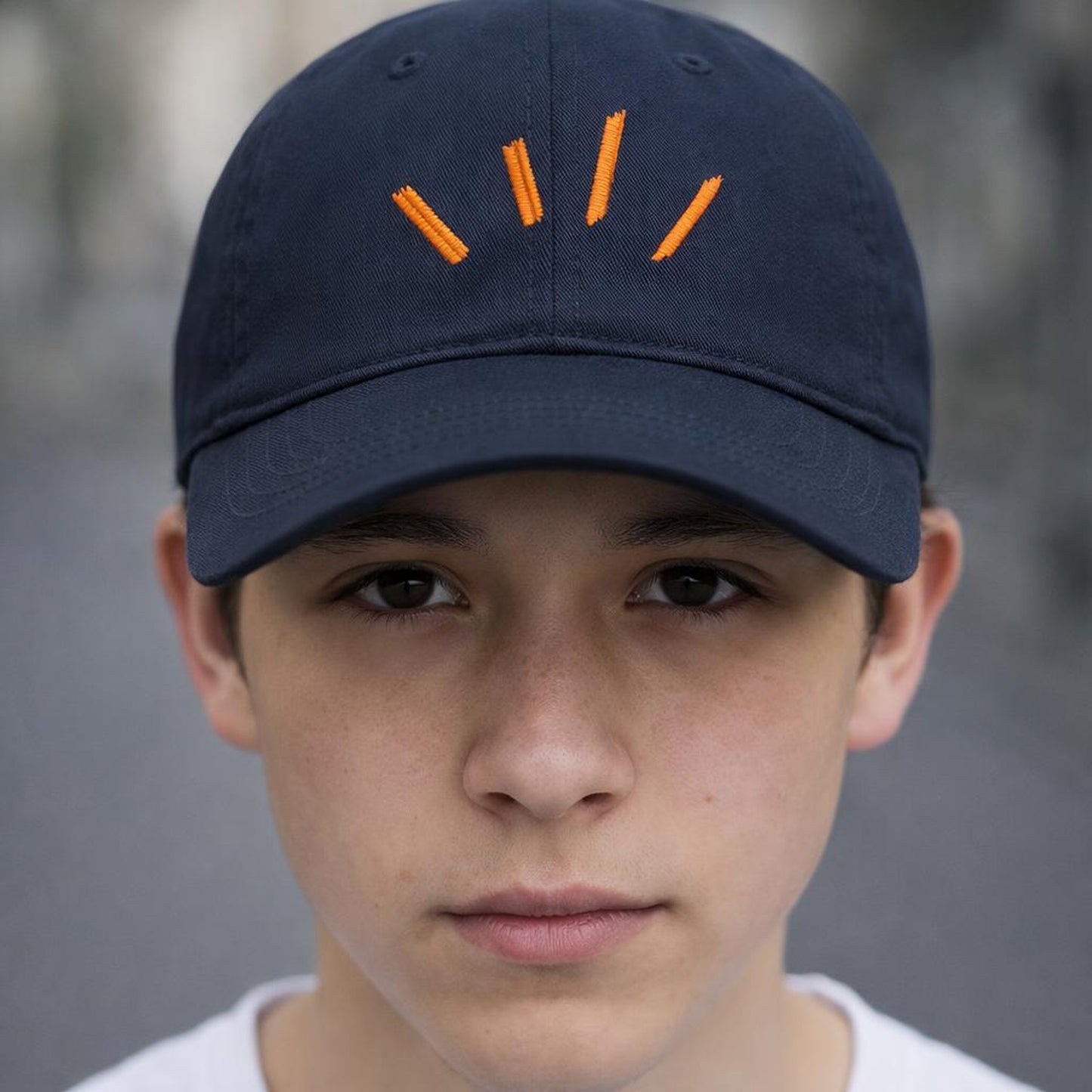 Wave Stitch | Baseball Cap | Navy Orange Embroidered · design detail
