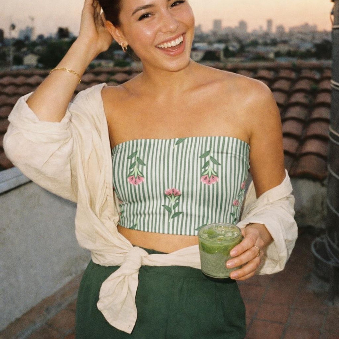 Floral Stripe | Tube Top | Sage Green — lifestyle