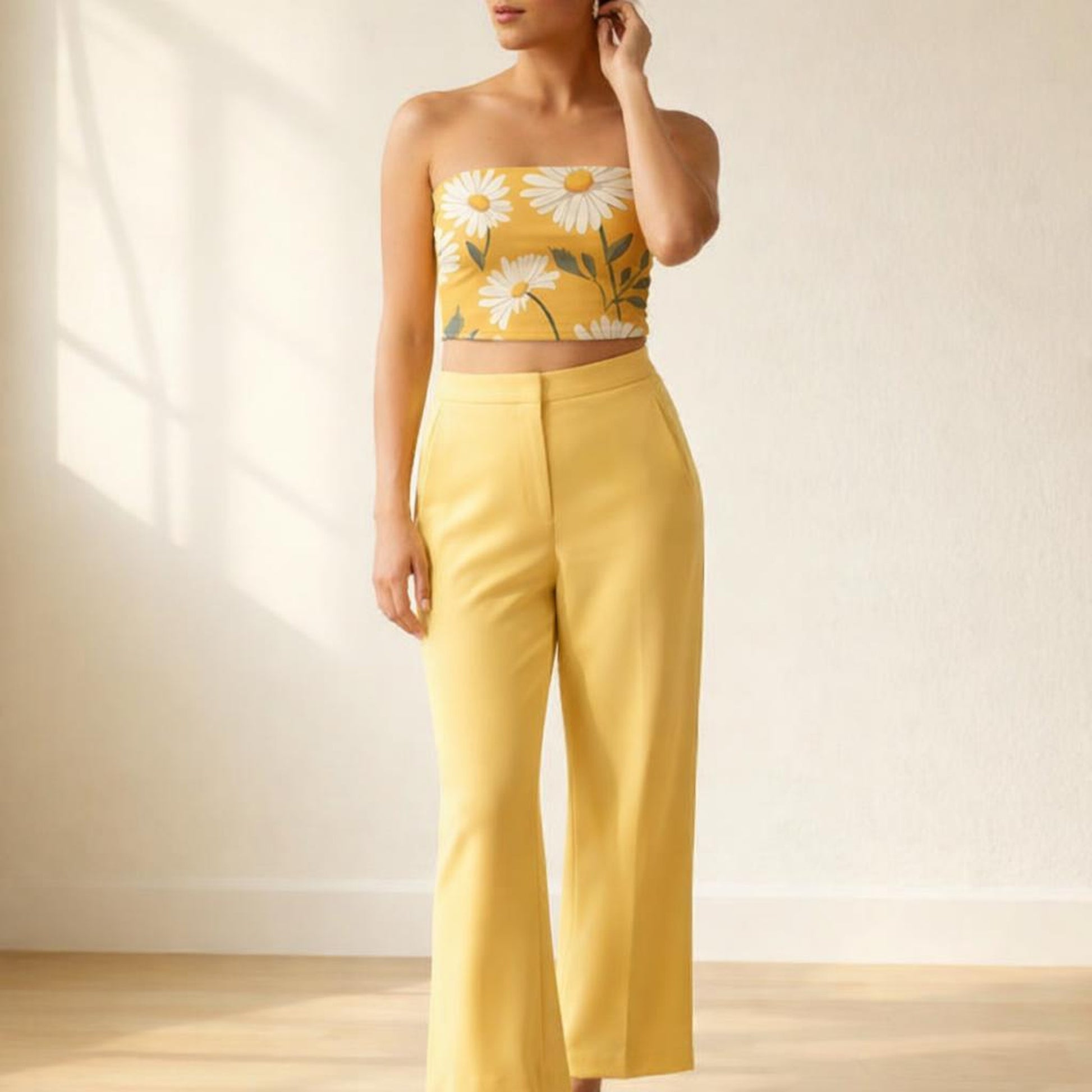 Golden Daisy Glow | Tube Top | Yellow & White — front view