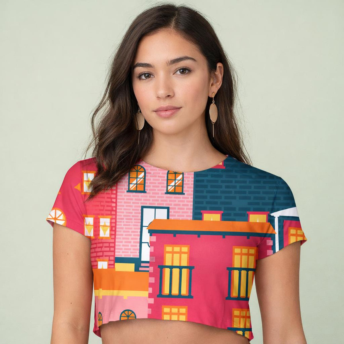 Rainbow Geometry | Women Printed Crop Top | Colorful Minimalist · front view