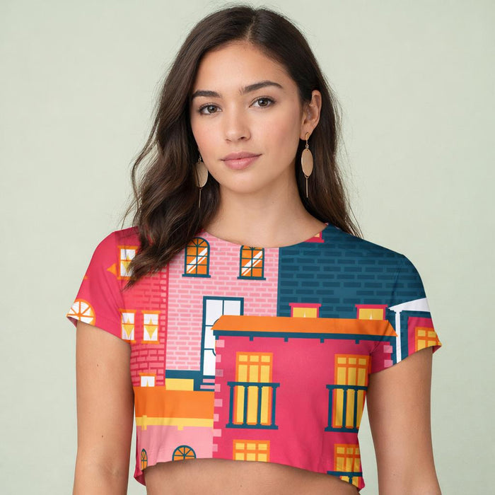Rainbow Geometry | Women Printed Crop Top | Colorful Minimalist · front view