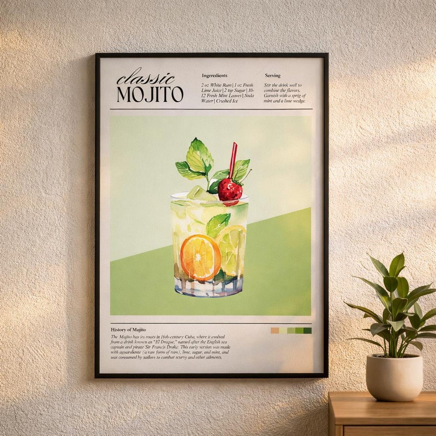 Mojito | Cocktail Recipe A3 Poster | Mixology Wall Art · design detail