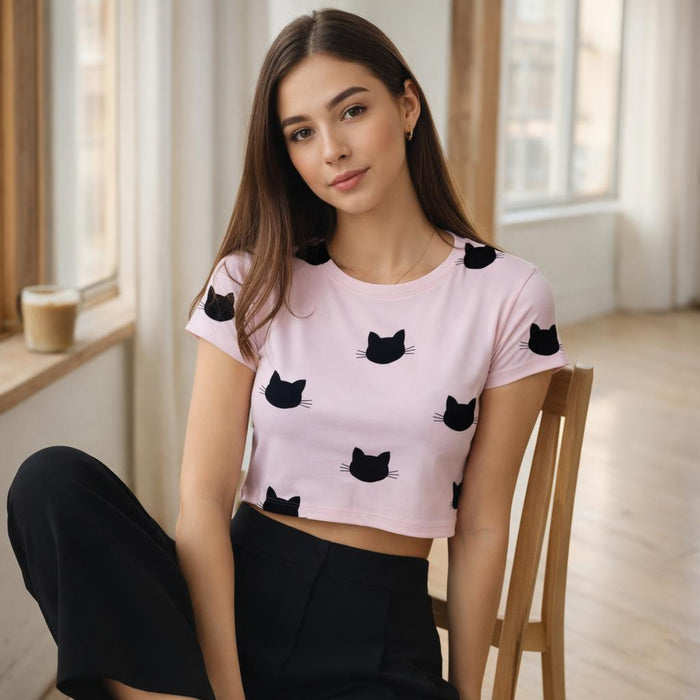 Black Cat Whispers | Crop Top | Light Pink & Playful · lifestyle