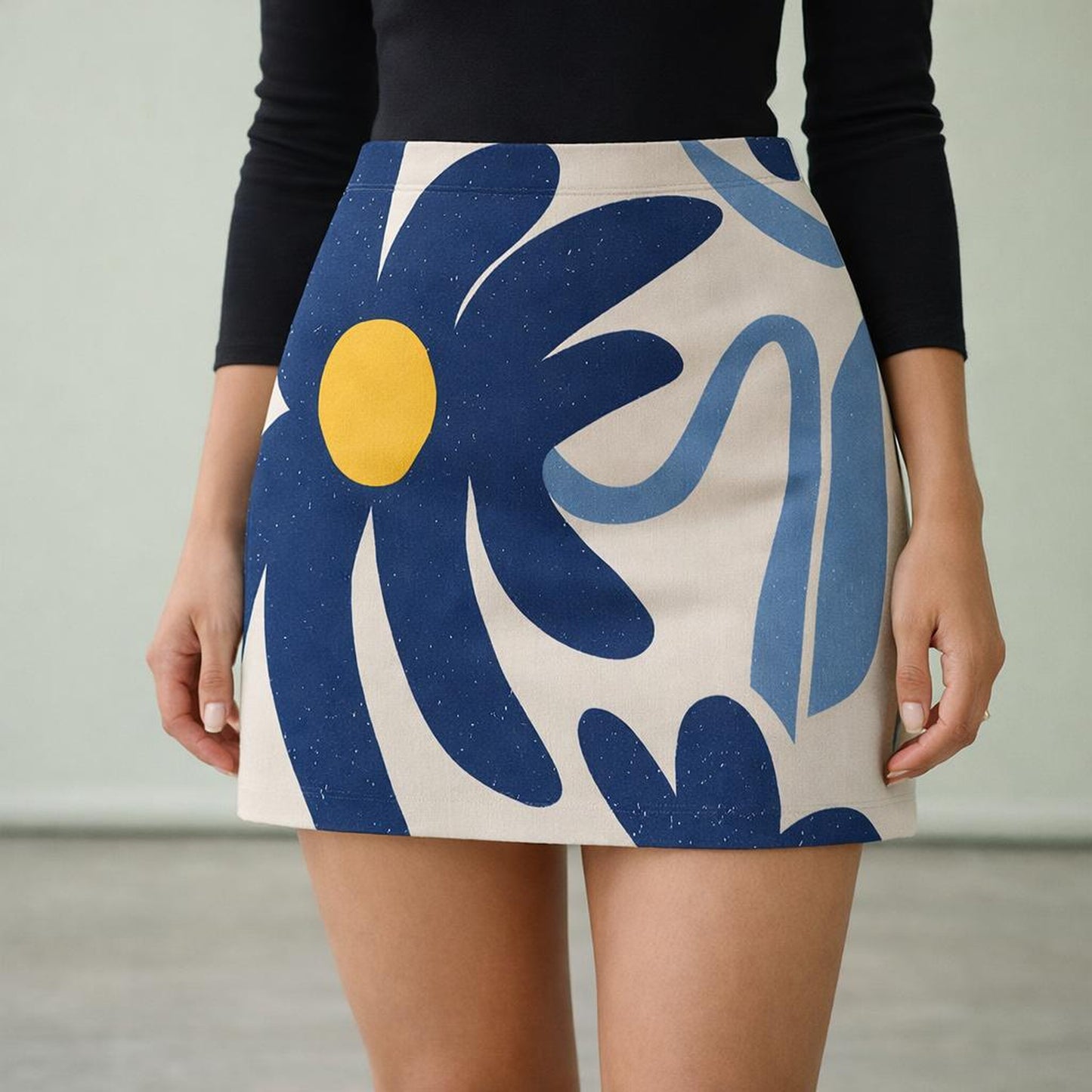 Indigo Petal | Mini Skirt | White & Yellow Floral · front view