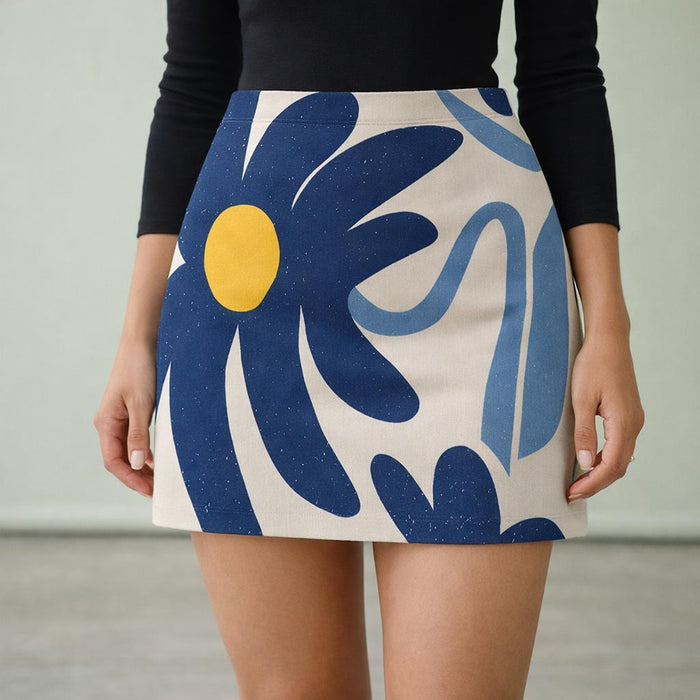 Indigo Petal | Mini Skirt | White & Yellow Floral · front view