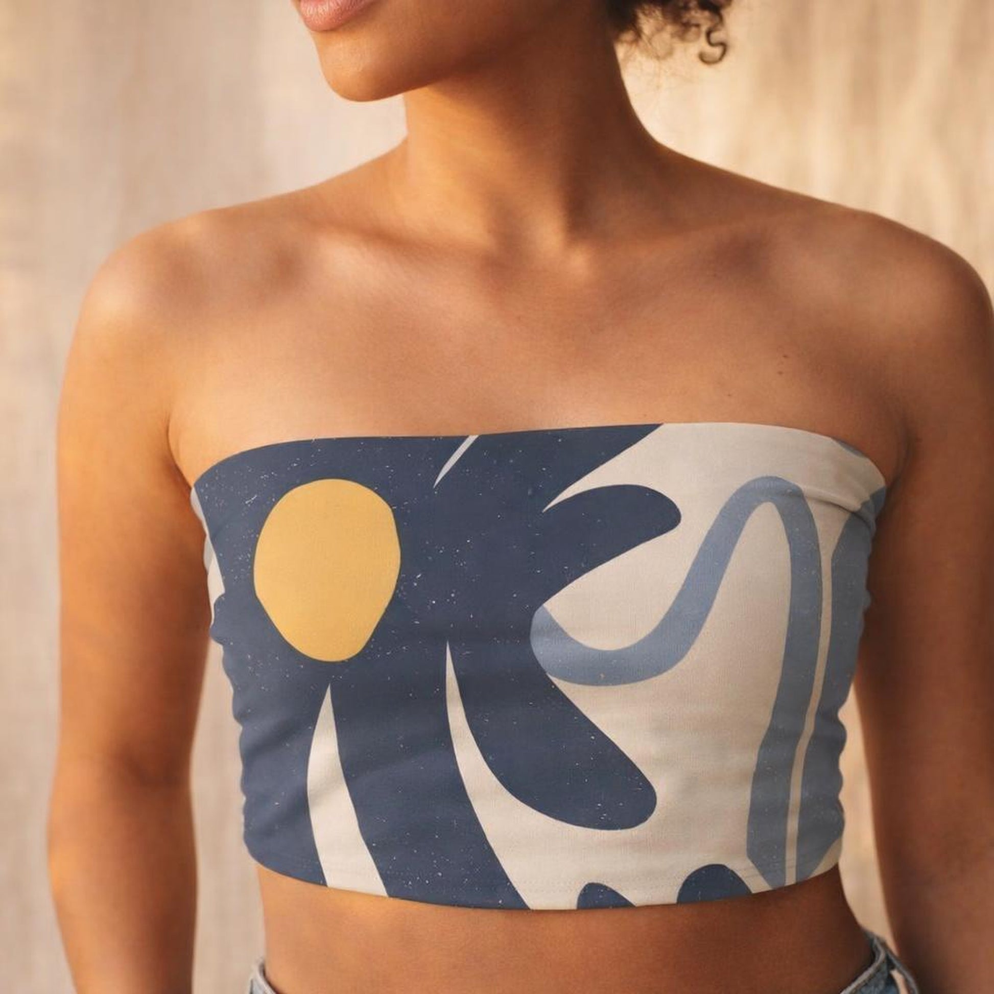 Indigo Petal | Tube Top | Light Blue Geometric · front view