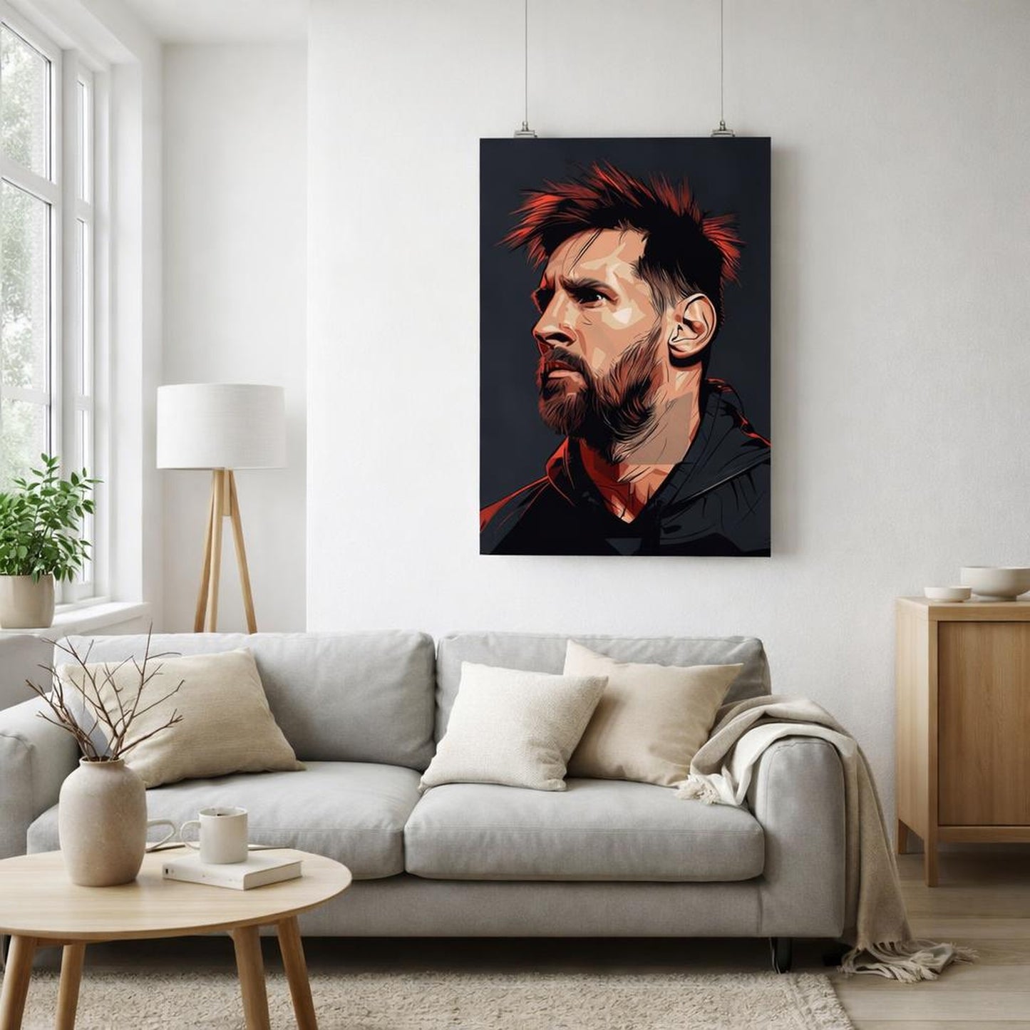 Messi GOAT | Portrait Poster | Spiky Red Highlights · front view