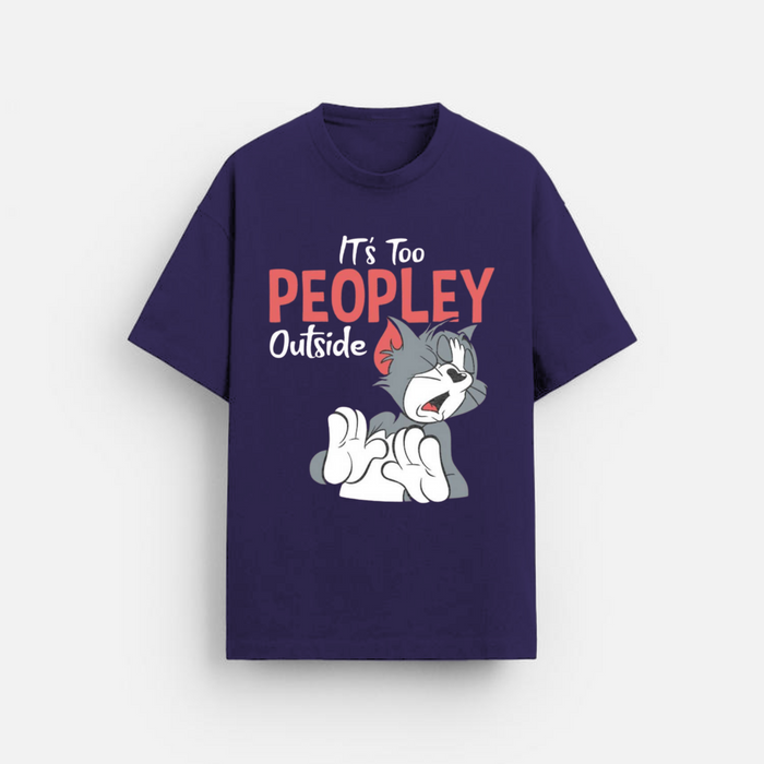 Too Peopley Outside | Oversized T-Shirt | Navy Cat Graphic