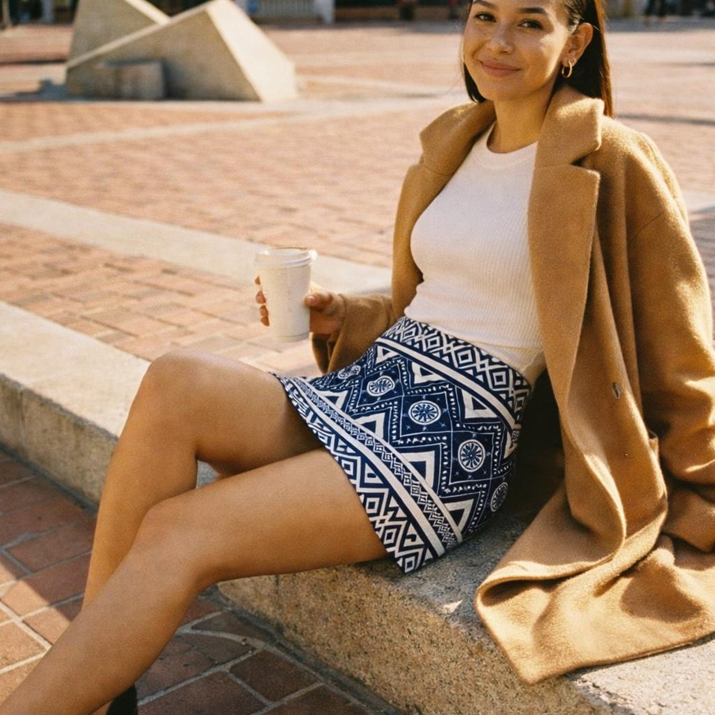 Indigo Tribe | Mini Skirt | Geometric White · lifestyle