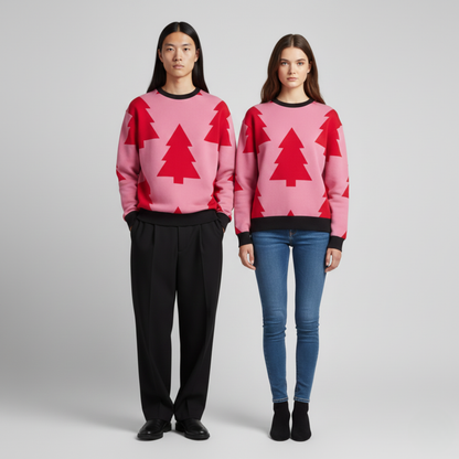 Christmas Trees | Winter Pattern | Festive Style | Pink Sweatshirt