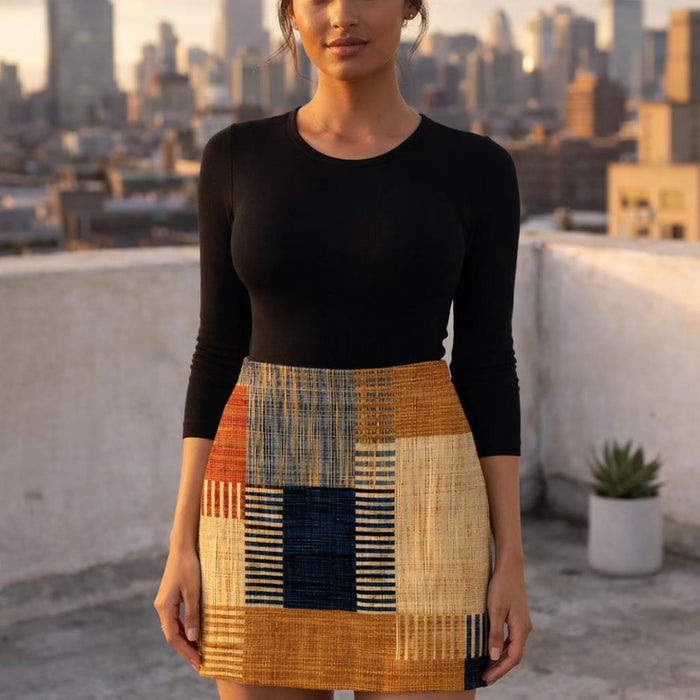 Sheher Grid | Mini Skirt | Patchwork Blocks · front view