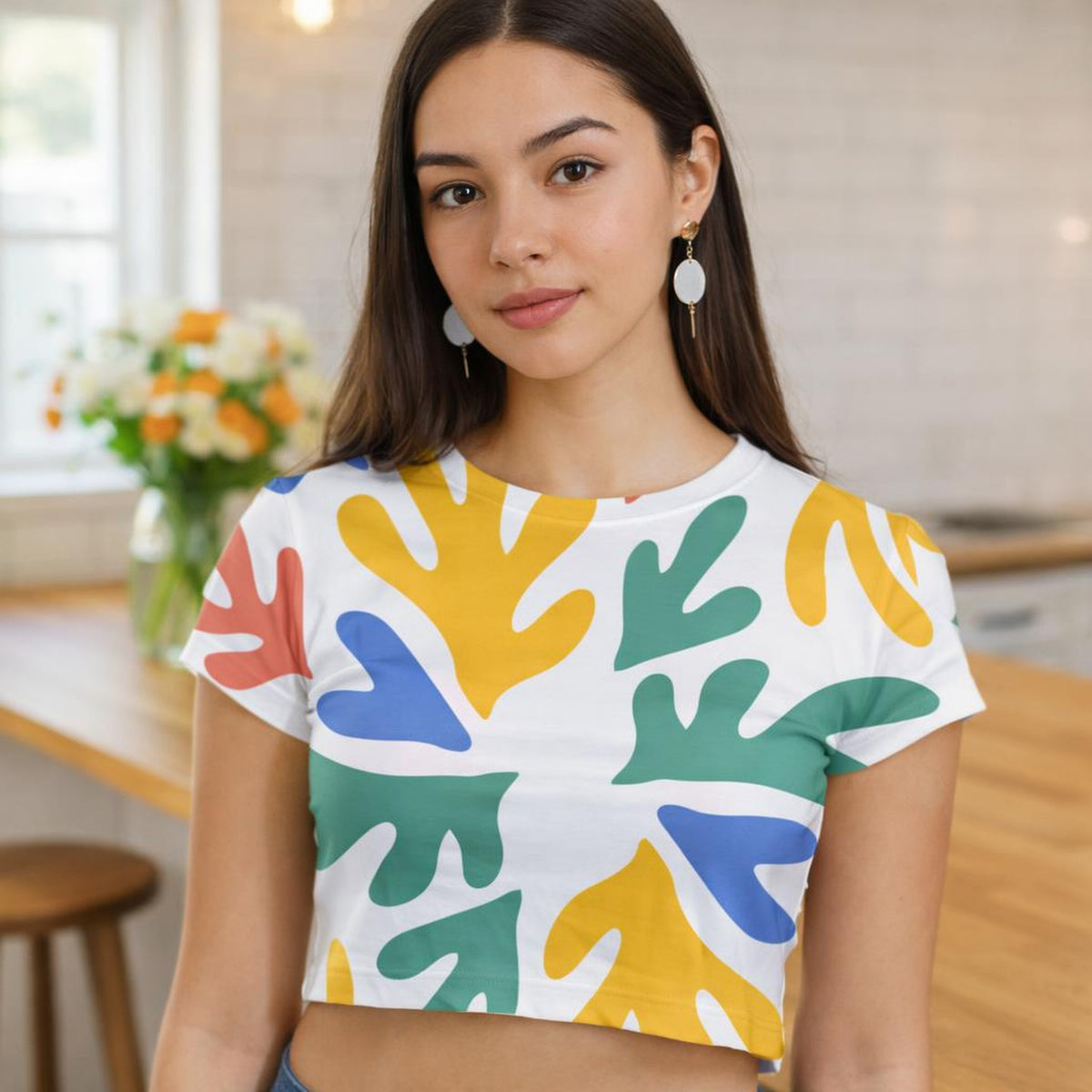 Blush Pink Softness | Women Printed Crop Top | Abstract Colour Block · front view