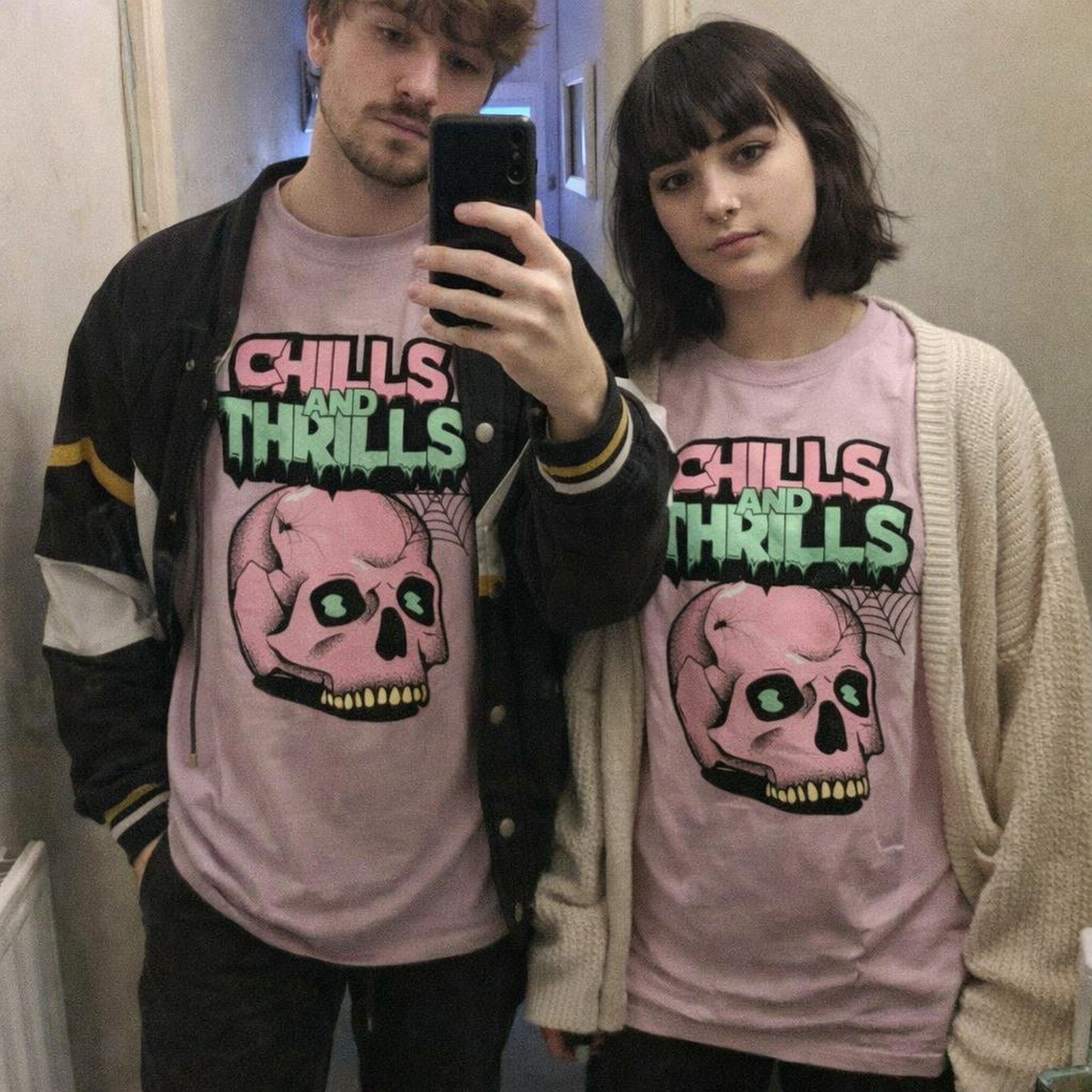 Chills and Thrills | Oversized T-Shirt | Skull Graphic — design detail