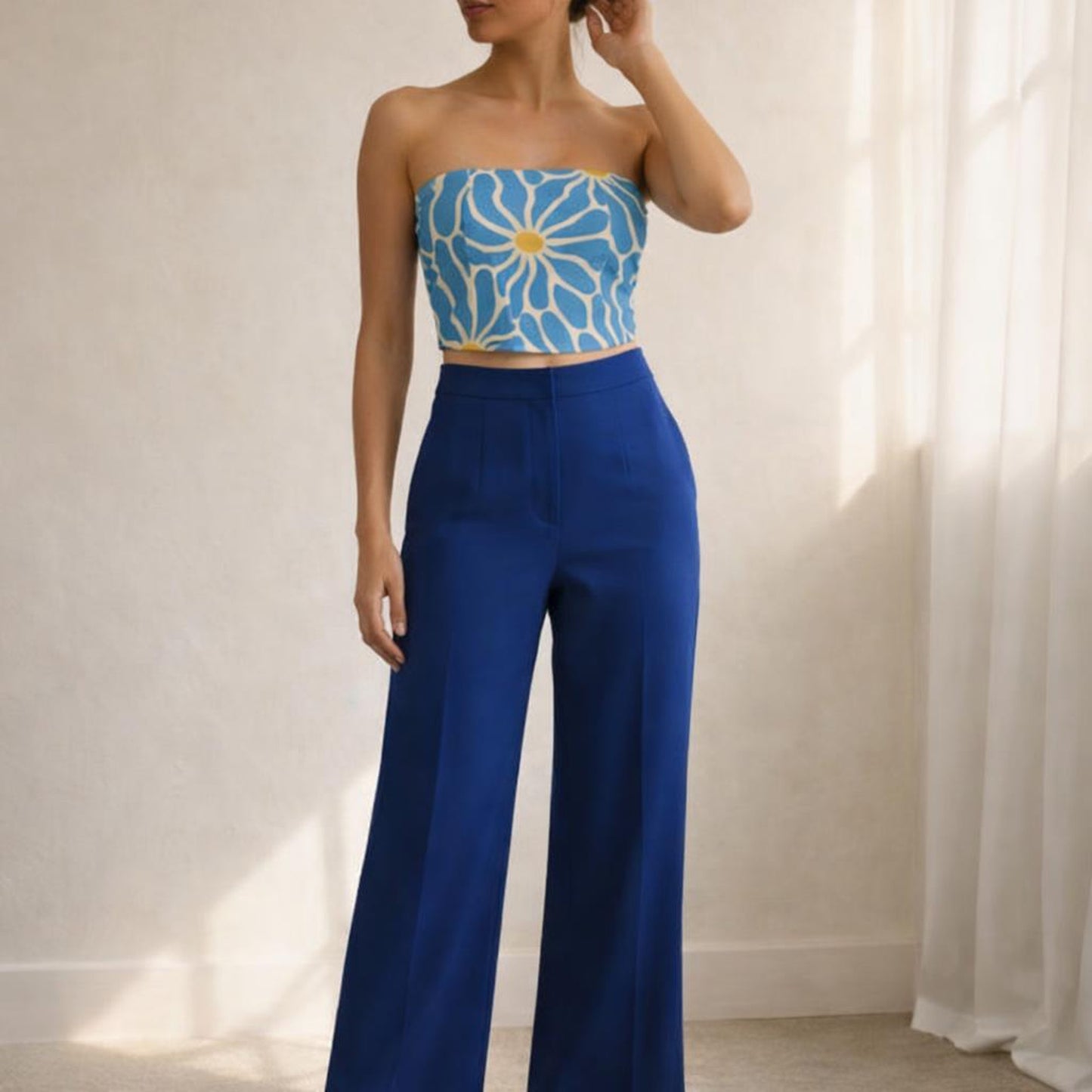 Blue Bloom Burst | Tube Top | Abstract Floral — front view