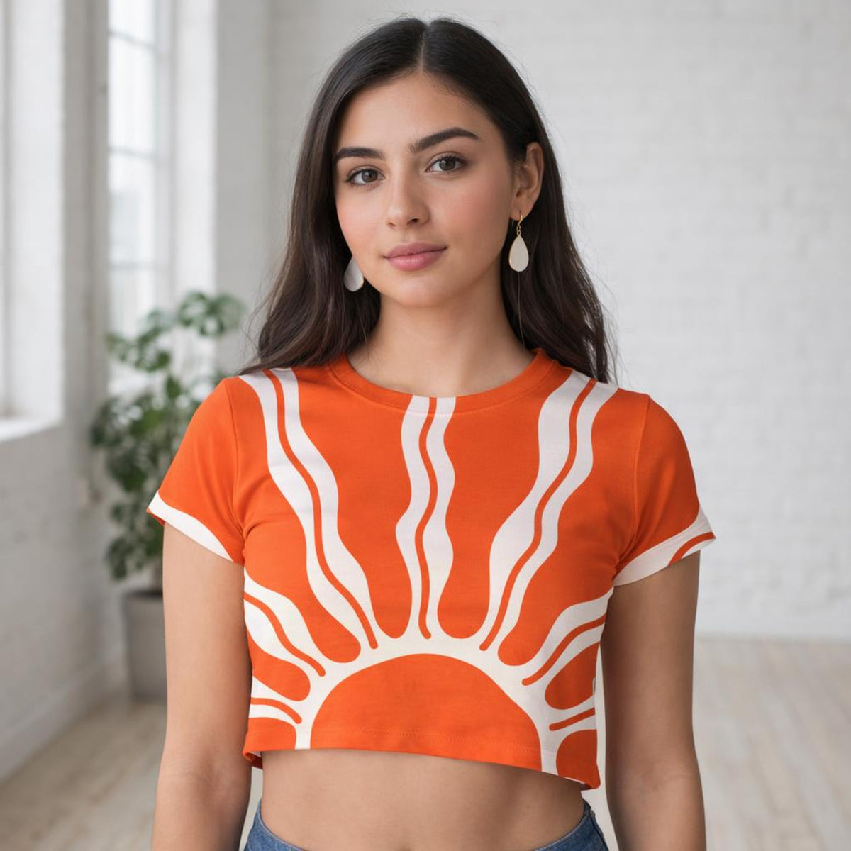 Fiery Red Sunburst | Crop Top | Fitted Cotton · front view