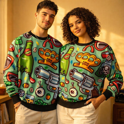 Rebel Vibes | Sweatshirt | Abstract Art Print · on a man and a woman