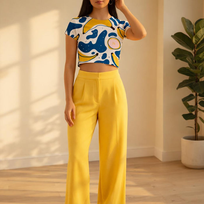 Mustard Sunburst | Crop Top | Abstract Geo Print · front view