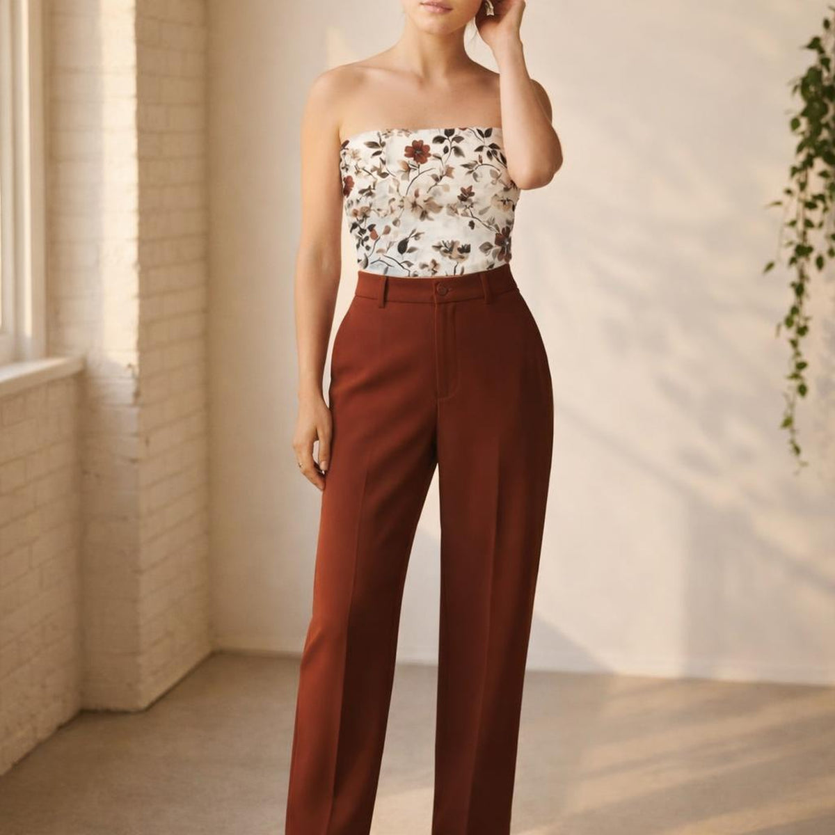 Rust Blossom | Tube Top | Vintage Floral White · front view
