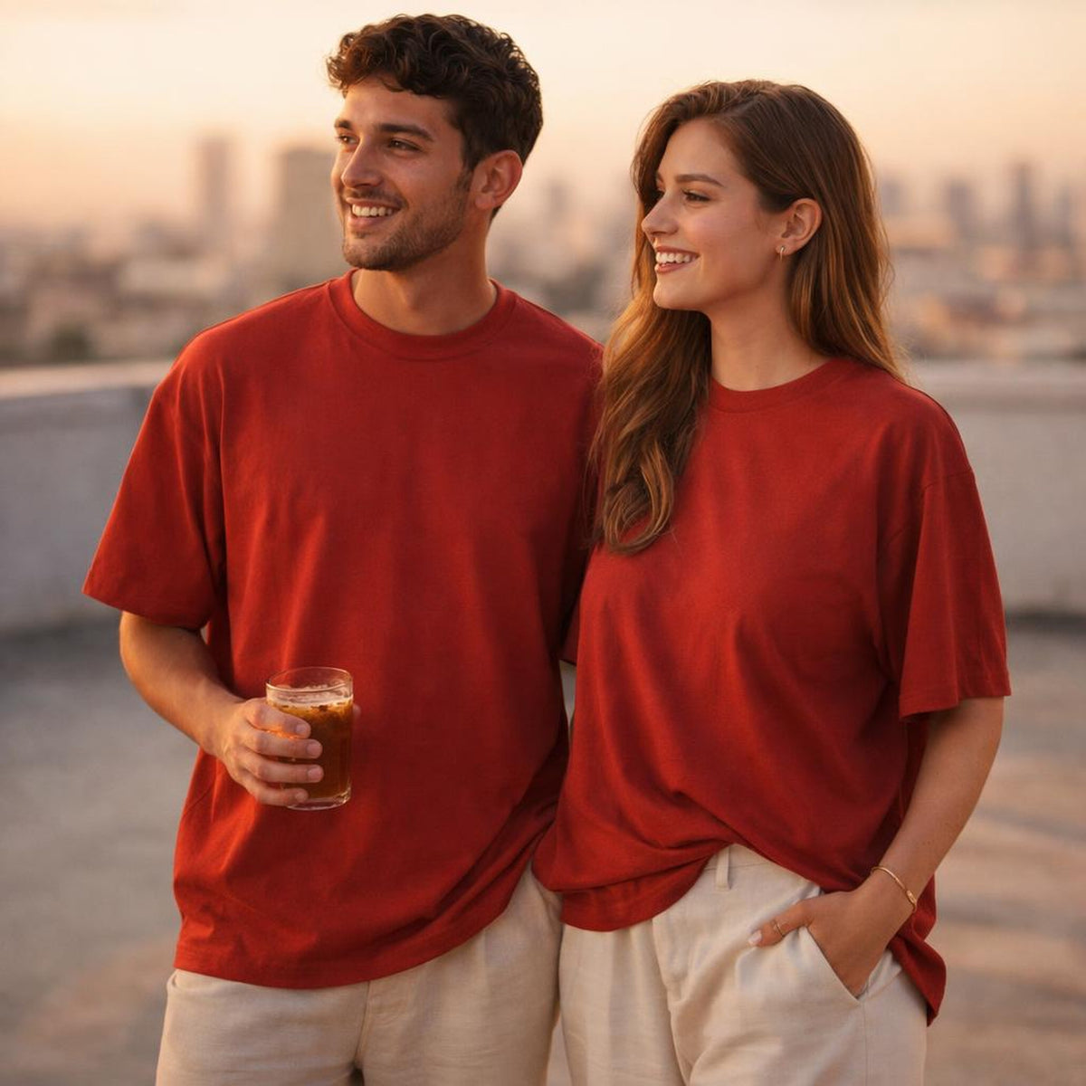 Navy Plain | Oversized T-Shirt | Soft Cotton · on a man and a woman