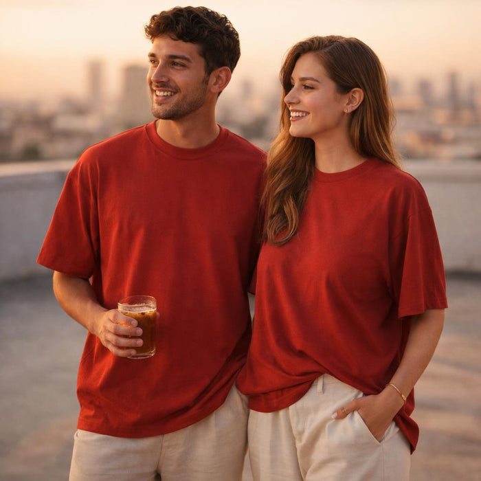 Navy Plain | Oversized T-Shirt | Soft Cotton · on a man and a woman
