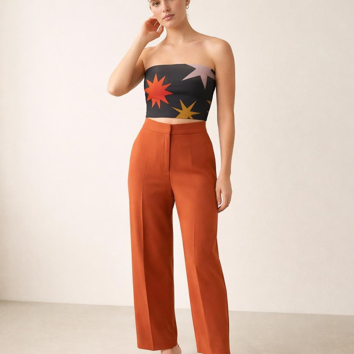 Midnight Sparks | Tube Top | Orange Star Burst · front view