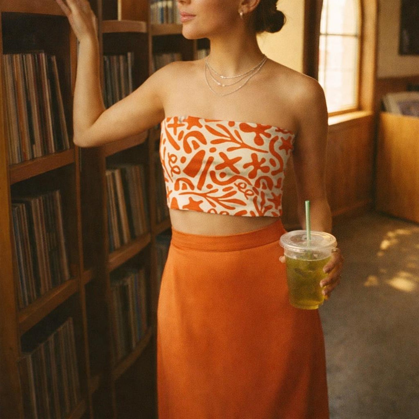 Coral Pop Doodle | Tube Top | Abstract Graphic — lifestyle