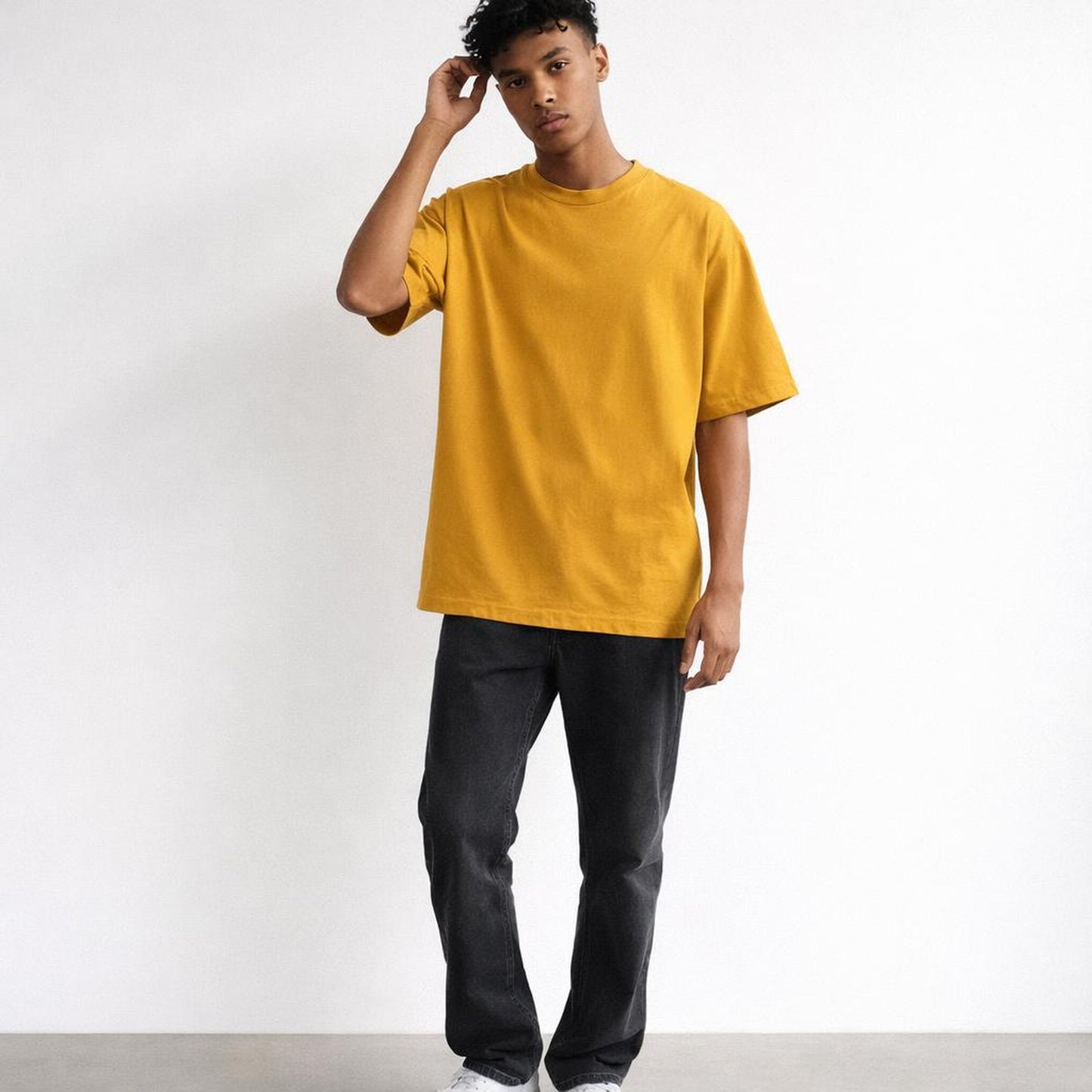 Warm Yellow | Oversized Classic T-Shirt | Mustard Plain · on a man