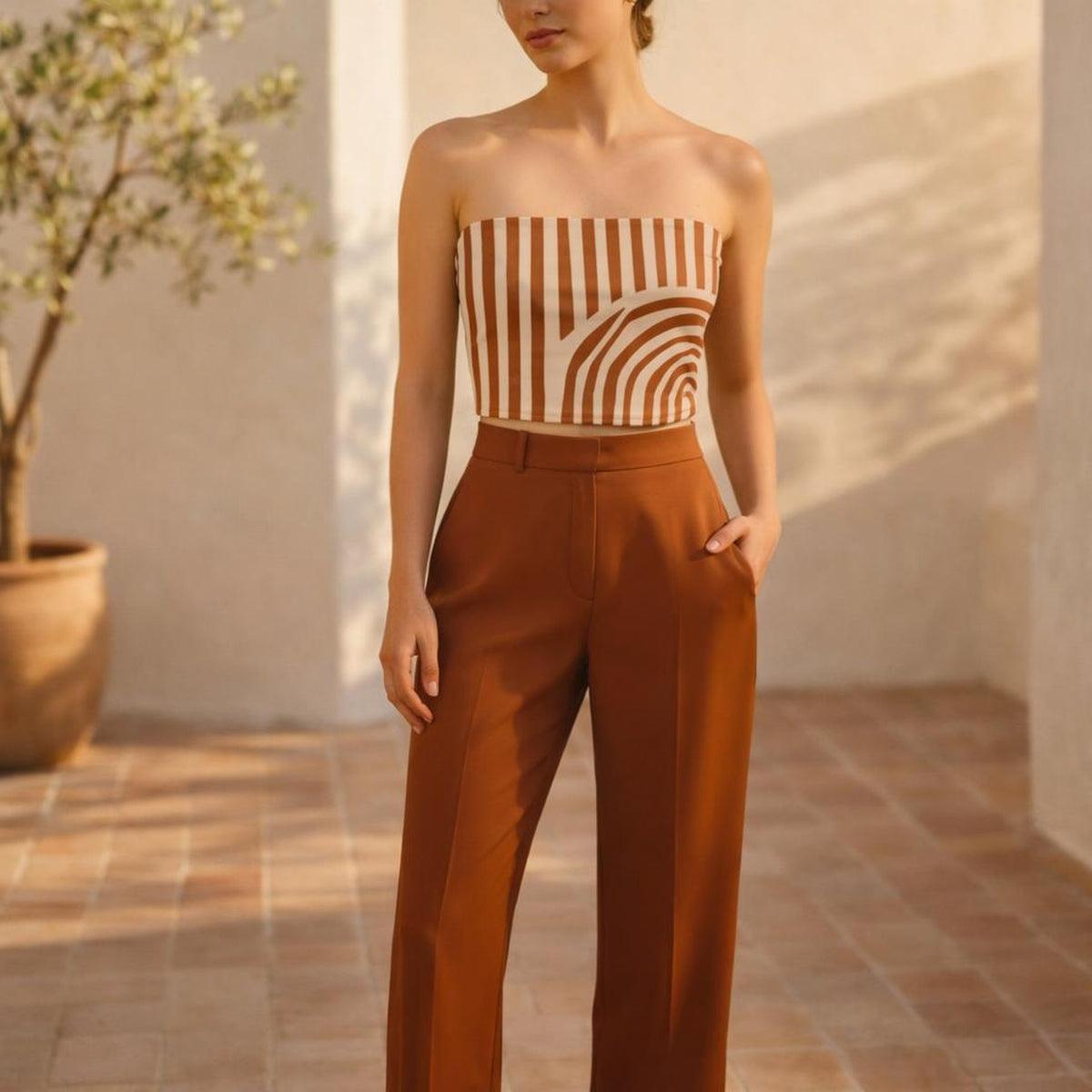 Terracotta Lines | Tube Top | Calm & Intentional · front view