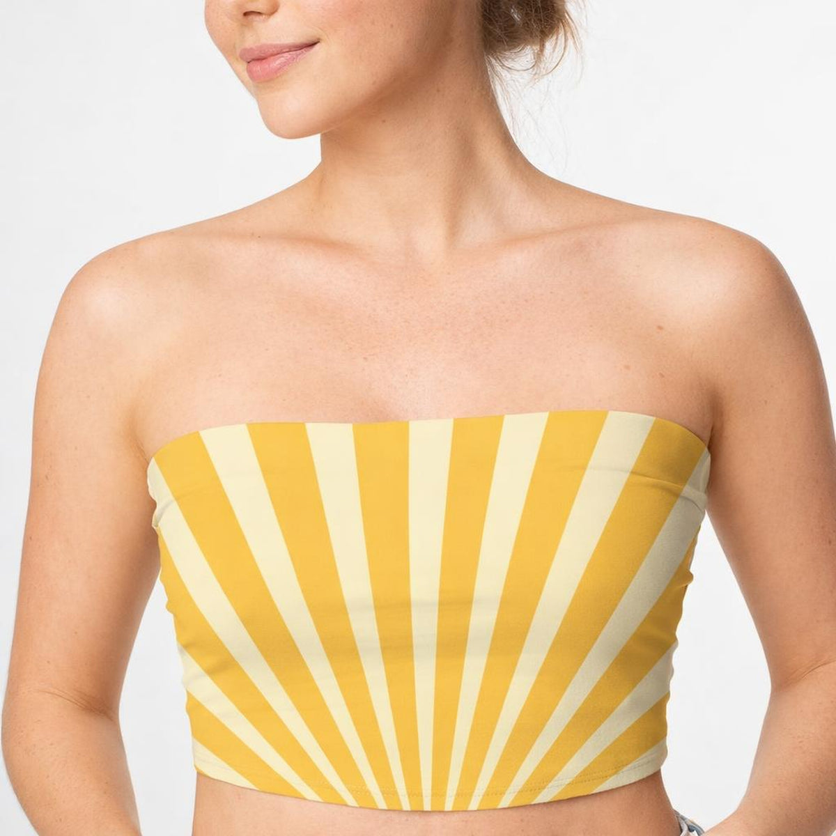 Sunburst Glow | Tube Top | Yellow & White Stripes · front view